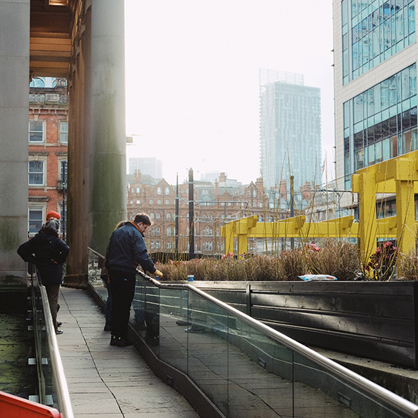 View of front of gallery and pocket park